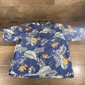 Tommy Bahama Shirt Mens XL BLUE Floral 100% Silk Short Sleeve